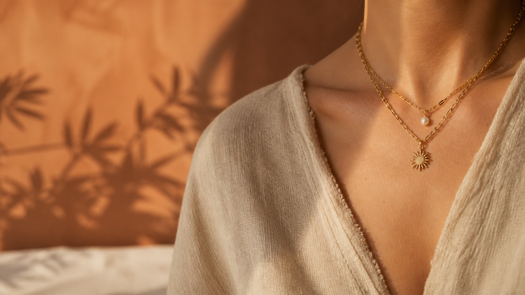Layered handmade gold charm necklace